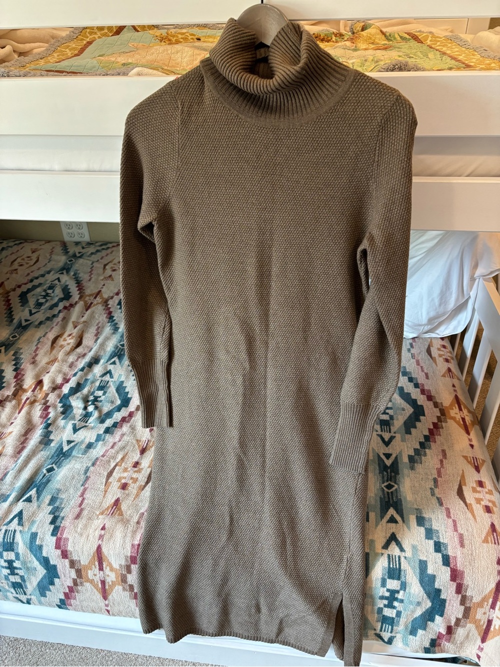 Prana Knit Turtleneck Sweater Dress in Taupe